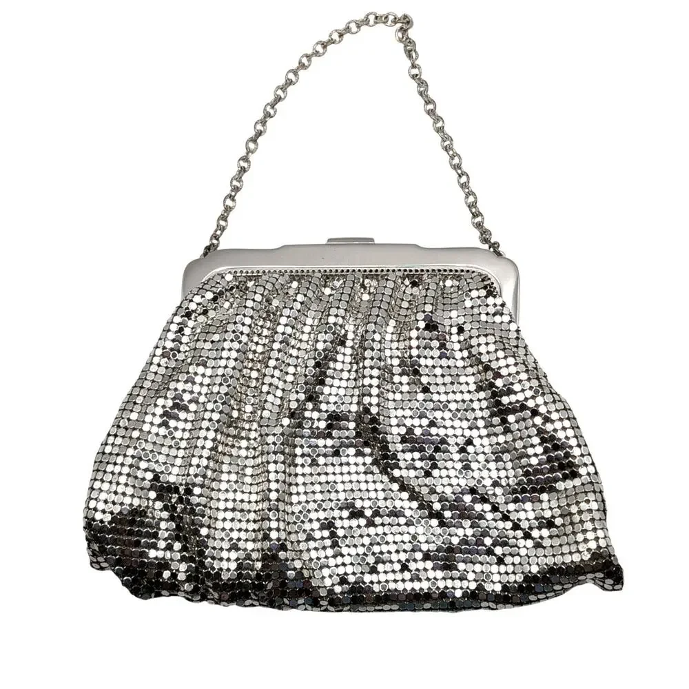 WHITING & DAVIS Vintage Mesh Purse Women's 5in Silver Tone Evening Original Box